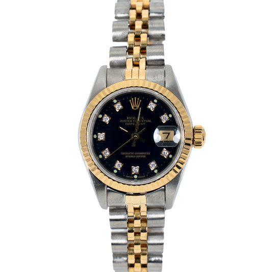 Rolex Lady-Datejust 69173 26mm Two-Tone Jubilee Aftermarket Blue Diamond Dial & 1.00ct Bezel - 1986 Box