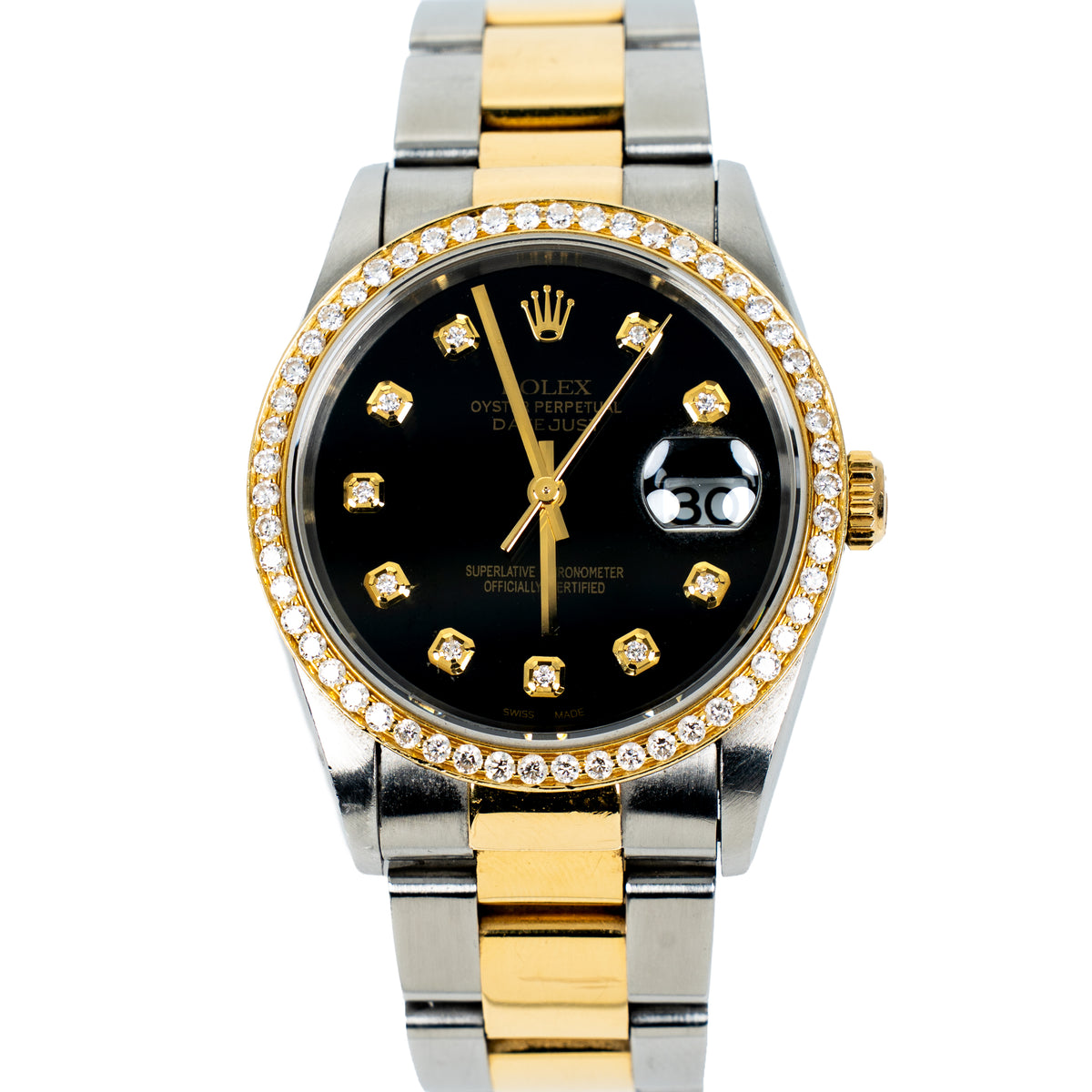 Circa 1995 Rolex Datejust 36 Ref. 16233 Aftermarket Diamond Dial & Bezel – With Box