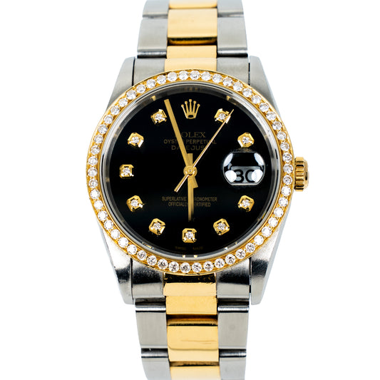 Circa 1995 Rolex Datejust 36 Ref. 16233 Aftermarket Diamond Dial & Bezel – With Box