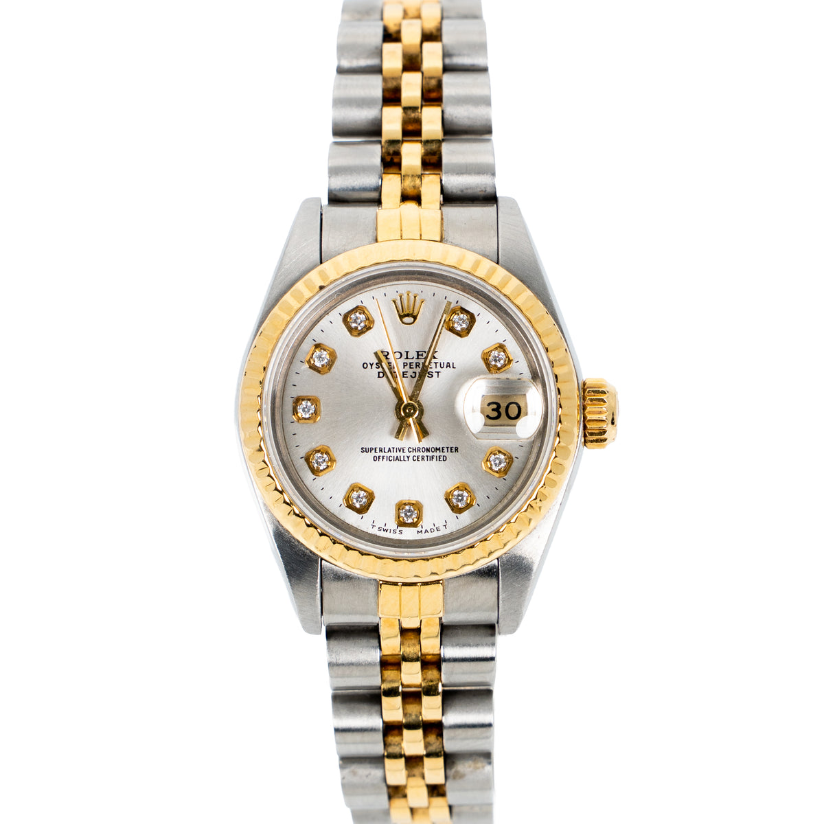 Vintage Rolex Lady-Datejust 26mm Ref. 69173 – Silver Aftermarket Diamond Dial – Circa 1980s